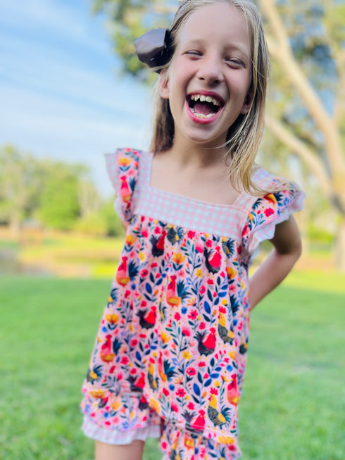 Girls Chicken Farm Shorts Set with Matching Bow - Bowtism