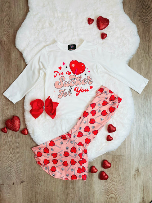 Bowtism Retro I'm a Sucker For You Flare Pants Set With Matching Bow - Bowtism