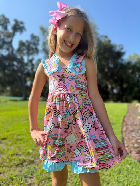 Girls Ruffled School Shorts Set with Matching Bow