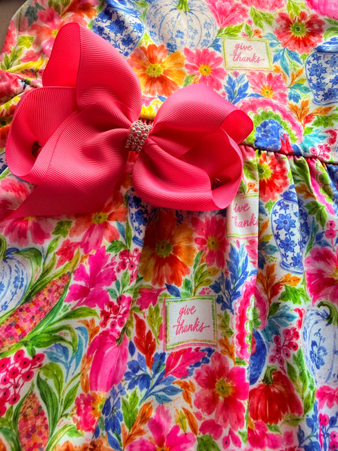 Girls Preppy Thanksgiving Day Dress with Matching Bow