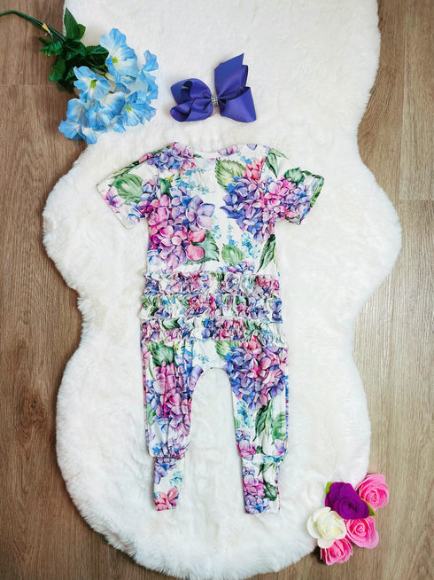 Bowtism Bamboo Baby Hydrangea Romper with Matching Bow - Bowtism