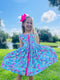 Girls Summer Bright Floral Twirl Dress with Matching Bow - Bowtism