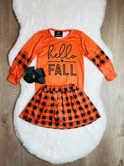 Bowtism Hello Fall Plaid Skirt with Built in Shorts with Matching Bow - Bowtism