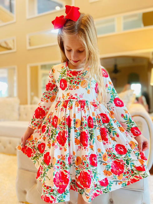 Bowtism Girls Floral Eloise Layered Dress with Matching Bow - Bowtism