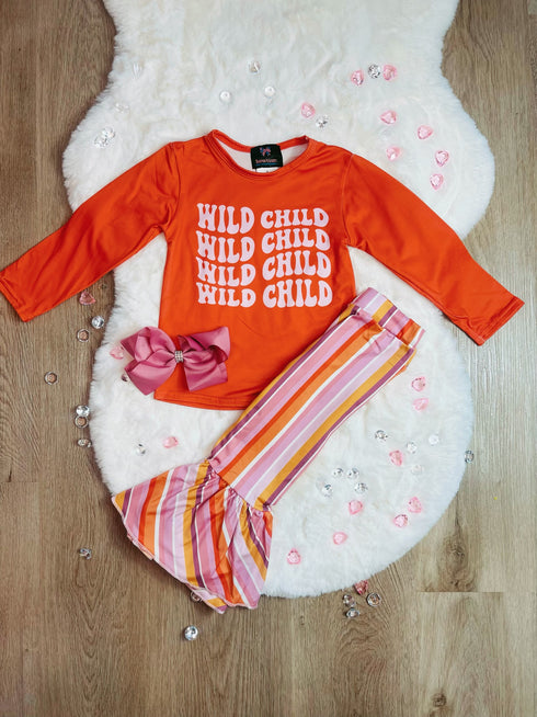 Bowtism Boho Wild Child Flare Pants Set With Matching Bow - Bowtism