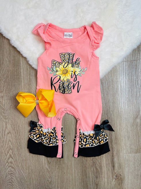 Bowtism Baby Girl He Is Risen Romper with Matching Bow - Bowtism