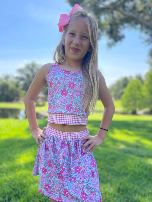 Girls Preppy Active Skort Set with Matching Bow - Bowtism
