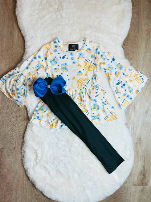 Bowtism Celebrate Hanukkah Pants Set with Matching Bow - Bowtism