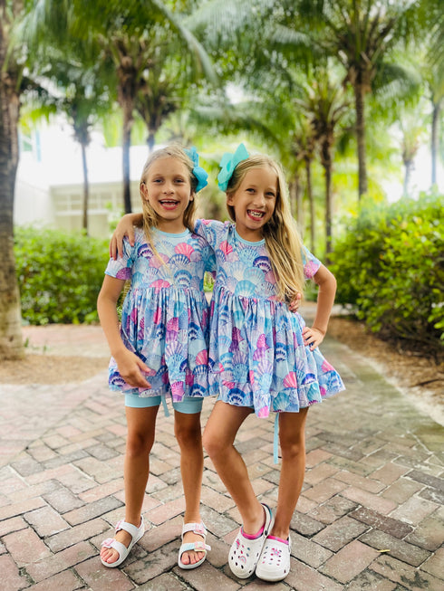 Bowtism Girls Ombre Shell Dress with Shorts Set and Matching Bow - Bowtism