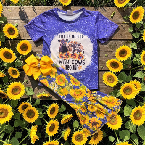 Girls' Farm-Inspired Flare Set with Matching Bow