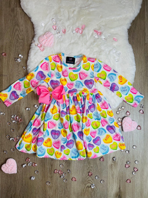 Bowtism Conversation Heart Twirl Dress With Matching Bow - Bowtism