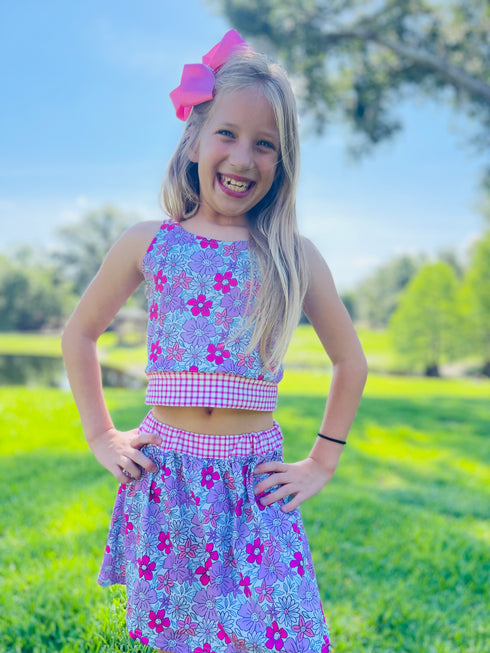 Girls Preppy Active Skort Set with Matching Bow - Bowtism