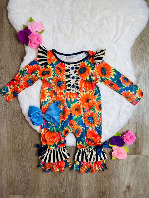 Bowtism Baby Bright Floral Romper with Matching Bow - Bowtism