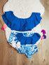 Bowtism Mommy & Me Blue Palm Swimsuit with Matching Bow - Bowtism