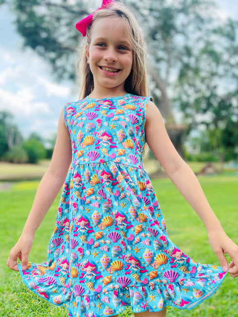 Girls Realistic Mermaid Shell Dress with Matching Bow - Bowtism