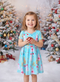 Girls Pastel Christmas Tree Forest Dress with Matching Bow