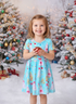Girls Pastel Christmas Tree Forest Dress with Matching Bow