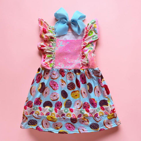 Girls Donut Sparkle Dress with Matching Bow