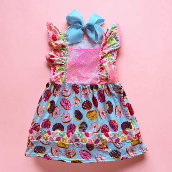 Girls Donut Sparkle Dress and Matching Bow Set
