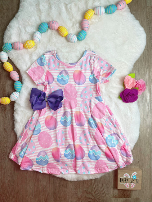 Bowtism Pastel Easter Egg Twirl Dress with Matching Bow - Bowtism