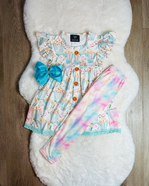 Bowtism Girls Popcorn Pants Set with Matching Bow - Bowtism