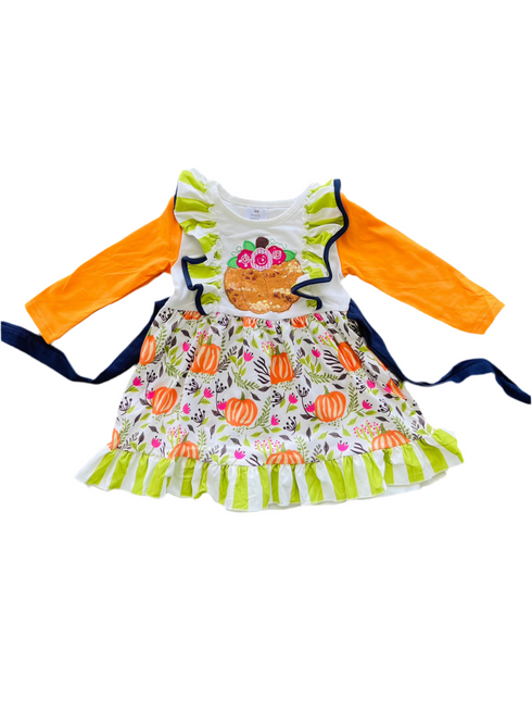 Bowtism Glitter Pumpkin Ruffle Dress with Matching Bow - Bowtism