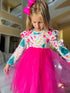 Girls Pink Christmas Tutu Dress with matching bow