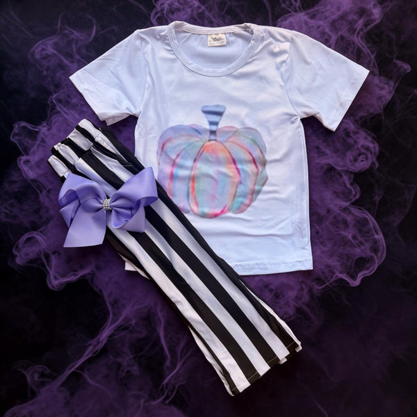 Girls Retro Pumpkin Pocket Pants Set with Matching Bow
