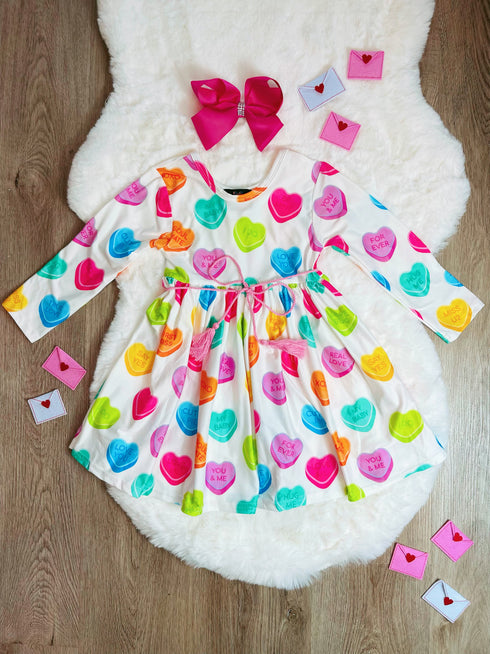 Bowtism Retro Conversation Heart Twirl Dress With Matching Bow - Bowtism