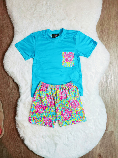 Bowtism Brother Sister Matching Turtle Shorts Set - Bowtism