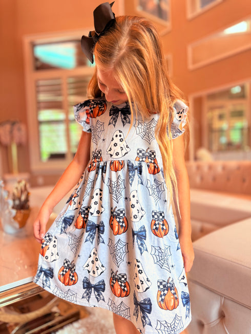 Girls Preppy Bow Fall Dress with Matching Bow - Bowtism