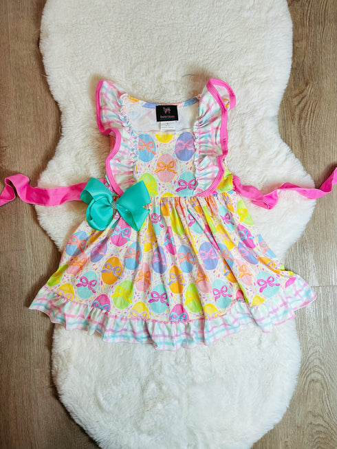 Girls Easter Egg Hunt Dress with Matching Bow - Bowtism