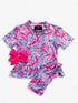 Girls Pink Tropical Biker Shorts Set with Matching Bow - Bowtism