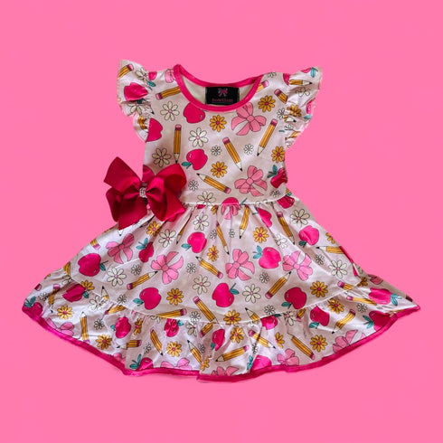 Girls Bow Apple School Dress with Matching Bow - Bowtism