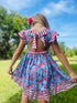 Girls July 4th Flag Summer Ruffle Dress with Matching Bow - Bowtism
