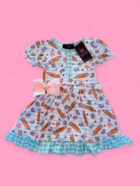 Girls ABC Pencil School Dress with Matching Bow - Bowtism