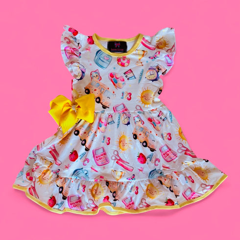 Girls School Themed Dress with Matching Bow - Bowtism