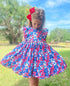 Bowtism Girls Floral July 4th Summer Ruffle Dress with Matching Bow - Bowtism