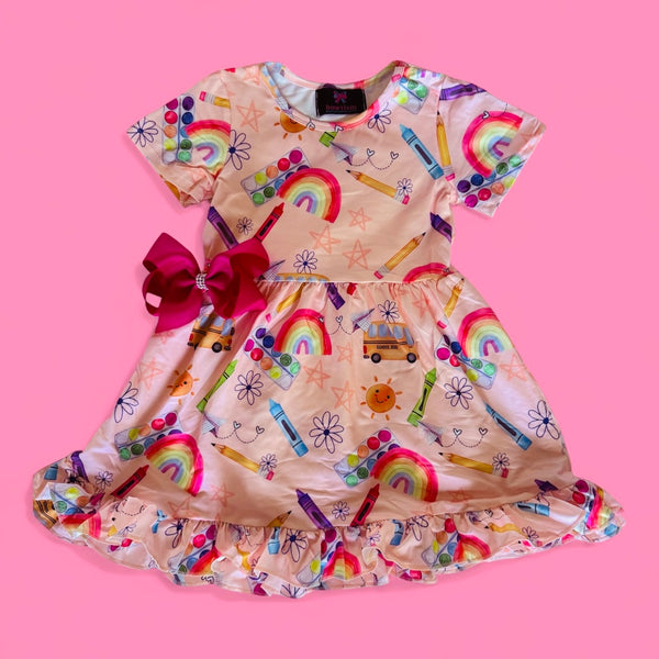 Girls Art School Dress with Matching Bow - Bowtism