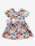 Girls Blue School Bus Dress with Matching Bow - Bowtism