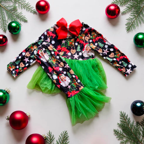 Girls Christmas Santa Tutu Pants Outfit with Matching Bow