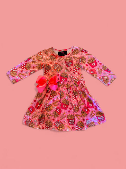 Girls Fries Before Guys Twirl Dress with Matching Bow - Bowtism