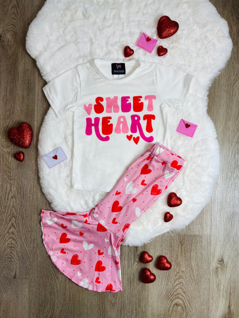 Bowtism Retro Sweet Heart Flare Pants Set With Matching Bow - Bowtism