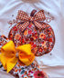 Girls Pumpkin Floral Thanksgiving Pants Set with Bow