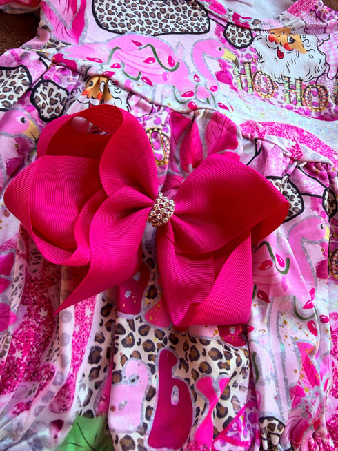 Pink Diva Baby Christmas Romper with Coordinating Bow