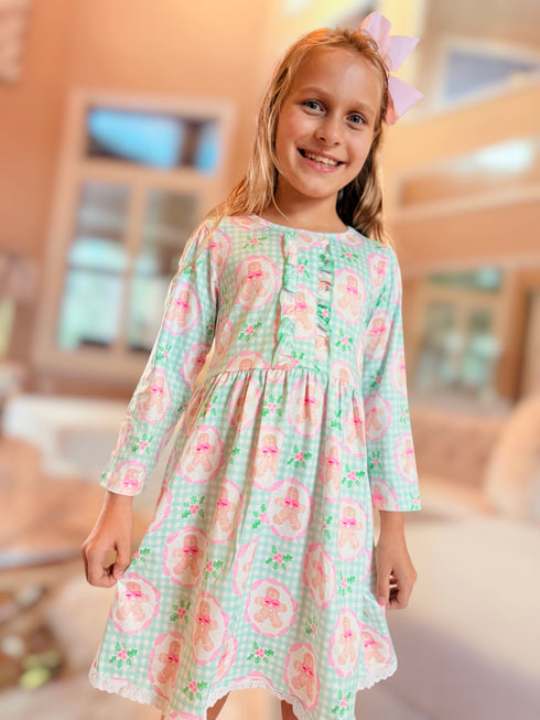 Girls Light Pink Gingerbread Dress with Matching Bow - Bowtism