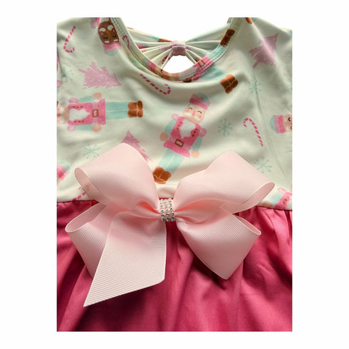 Pink Nutcracker Dress for Girls with Matching Bow