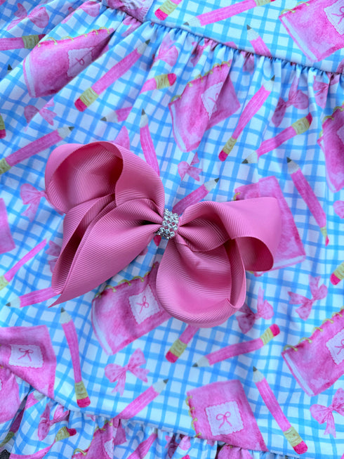 Girls Pink Preppy Dress with Matching Bow
