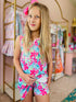 Girls Pink Tropical Shift Dress with Built in Shorts with Matching Bow - Bowtism
