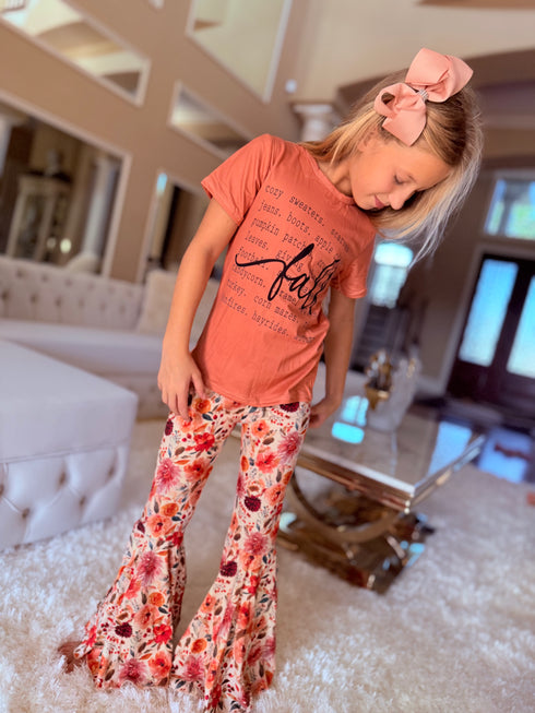 Girls Fall Preppy Flare Pants Set with Matching Bow - Bowtism